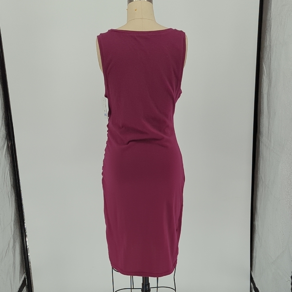 00582 Leith Ruched Bodycon Tank Dress Red M casual preppy summer stretch - Picture 2 of 6